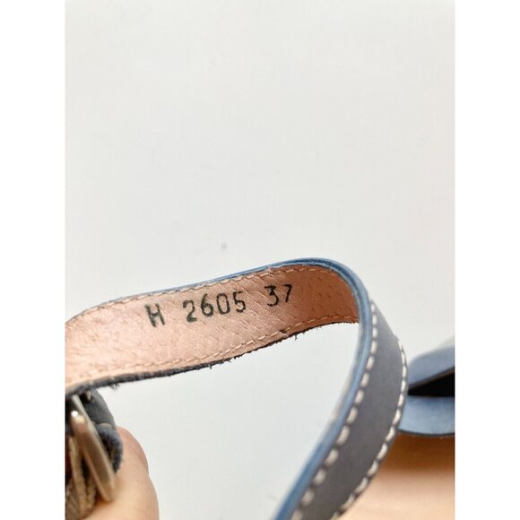 WONDERS Slate Blue Leather Iridescent Grey Patent Strappy Clog Sandals, Size 37 - Picture 13 of 14